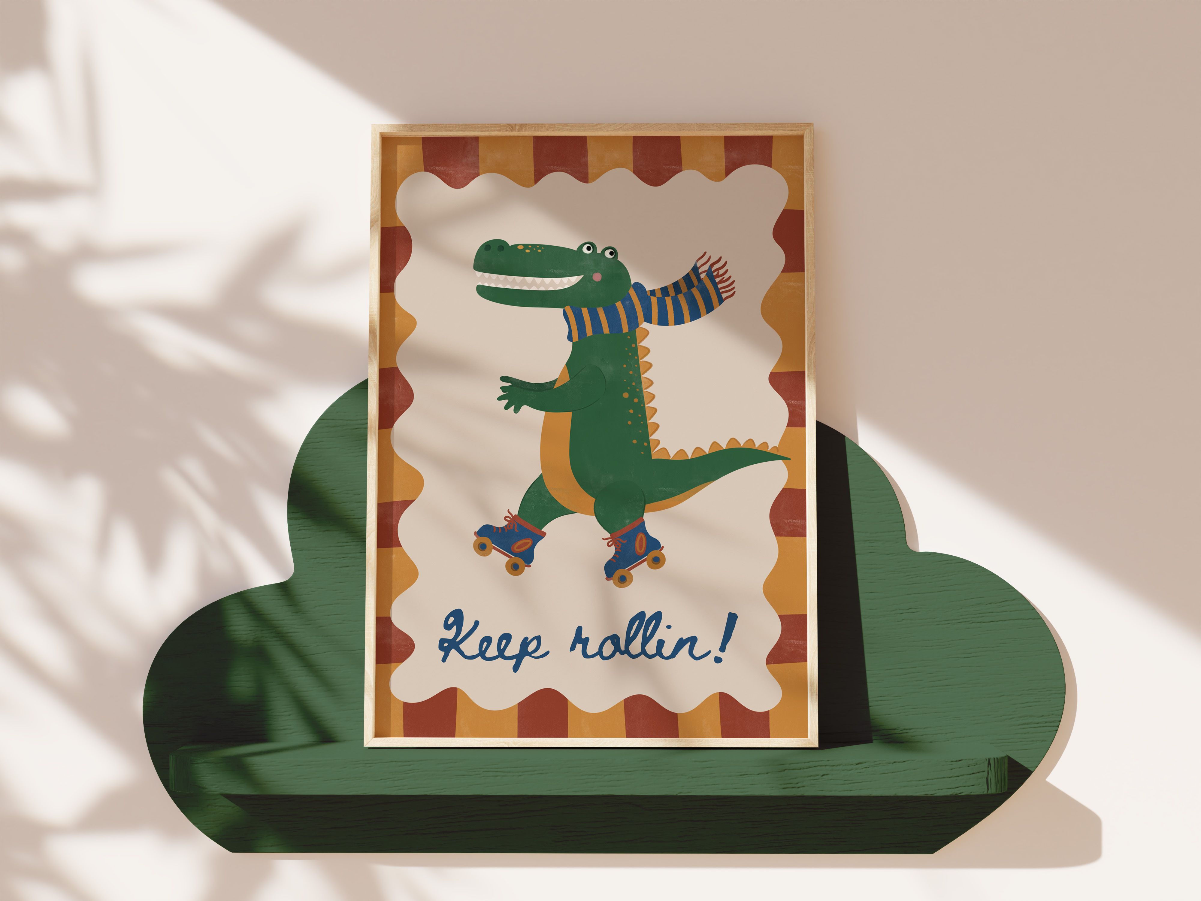 Krokodil op rolschaatsen kinderkamer poster