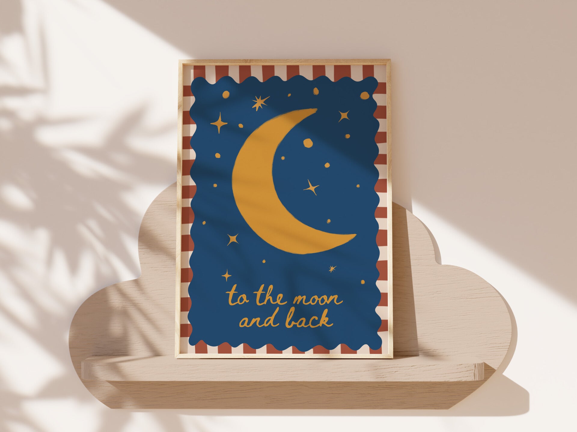 To the moon and back quote-poster met handgeschilderde letters, kinderkamerposter